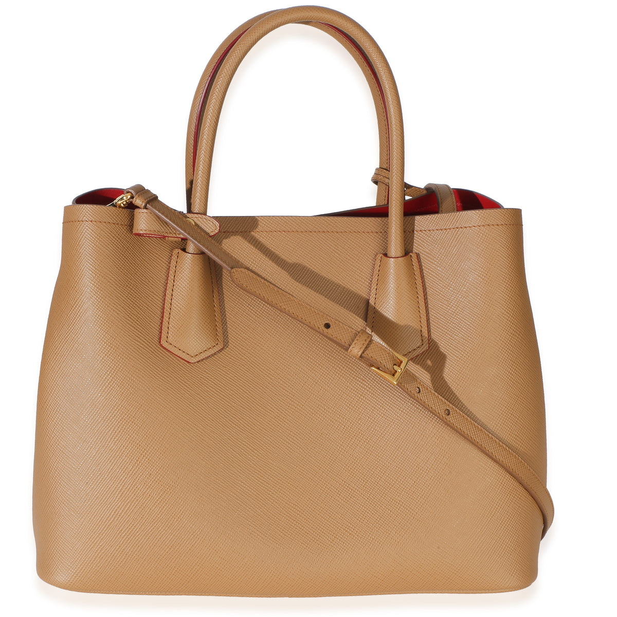 Prada Caramel Red Saffiano Medium Cuir Tote Handbag 4