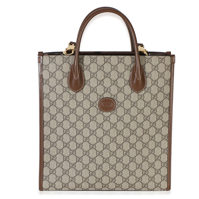 Gucci Beige Ebony GG Supreme Canvas Small Retro Interlocking Tote Handbag id