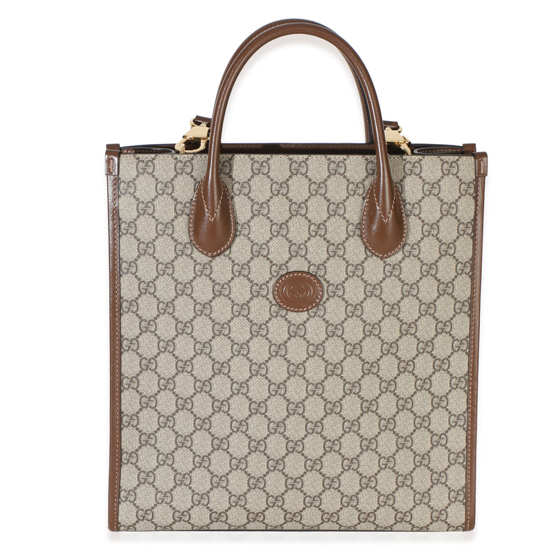 Gucci Beige Ebony GG Supreme Canvas Small Retro Interlocking Tote Handbag fv