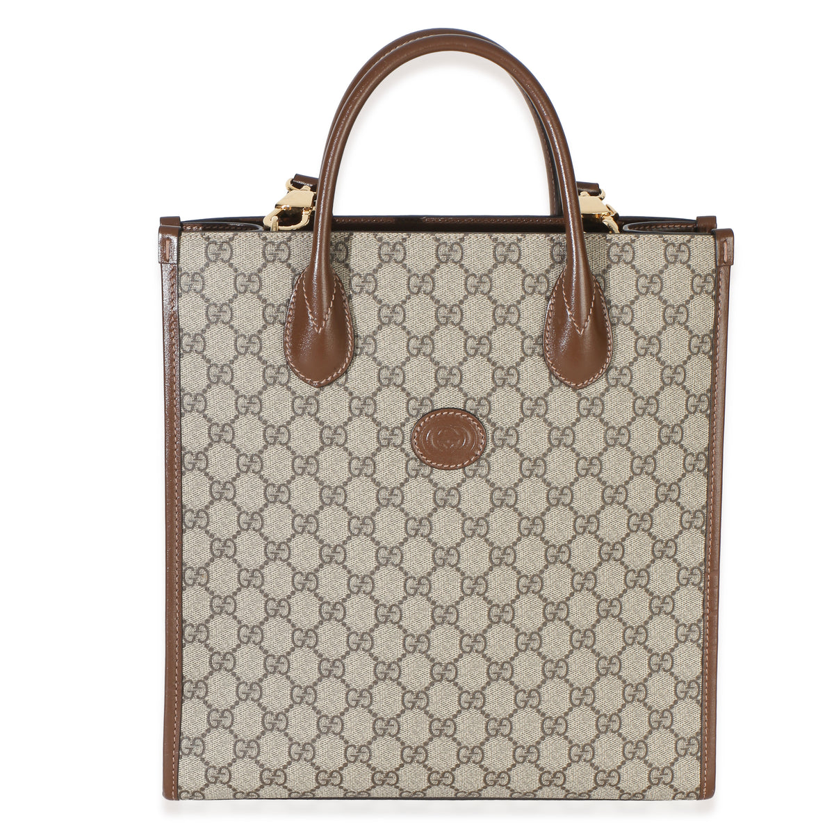 Gucci Beige Ebony GG Supreme Canvas Small Retro Interlocking Tote Handbag fv