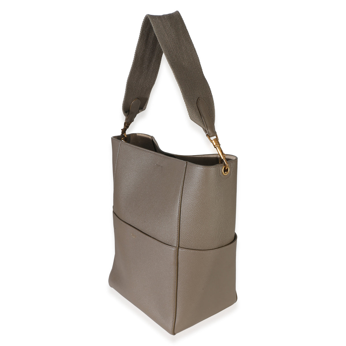 Celine Taupe Soft Grained Calfskin Medium Sangle Bucket Bag Handbag 2