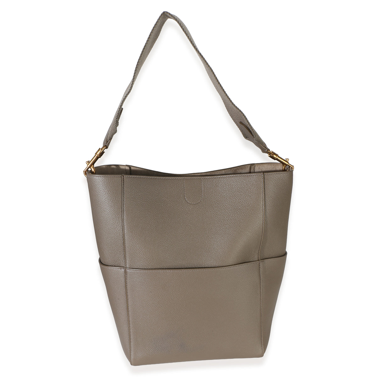 Celine Taupe Soft Grained Calfskin Medium Sangle Bucket Bag Handbag 4