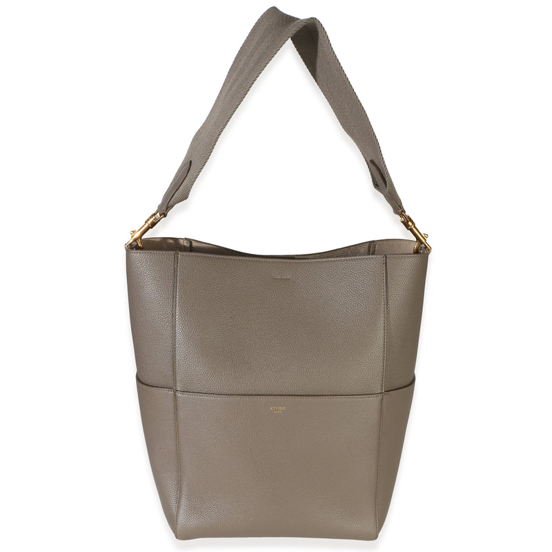 Celine Taupe Soft Grained Calfskin Medium Sangle Bucket Bag Handbag fv