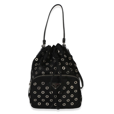 Prada Black Tessuto Nylon Saffiano Grommet Mini Bucket Bag Handbag id