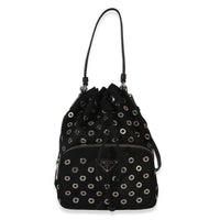 Prada Black Tessuto Nylon Saffiano Grommet Mini Bucket Bag Handbag id
