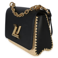 Louis Vuitton Black Calfskin Raffia Twist Shoulder Bag MM Handbag 2
