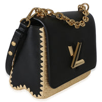 Louis Vuitton Black Calfskin Raffia Twist Shoulder Bag MM Handbag 3