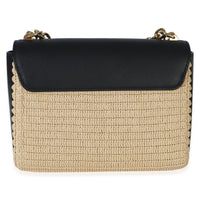 Louis Vuitton Black Calfskin Raffia Twist Shoulder Bag MM Handbag 4