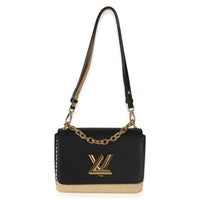 Louis Vuitton Black Calfskin Raffia Twist Shoulder Bag MM Handbag 8
