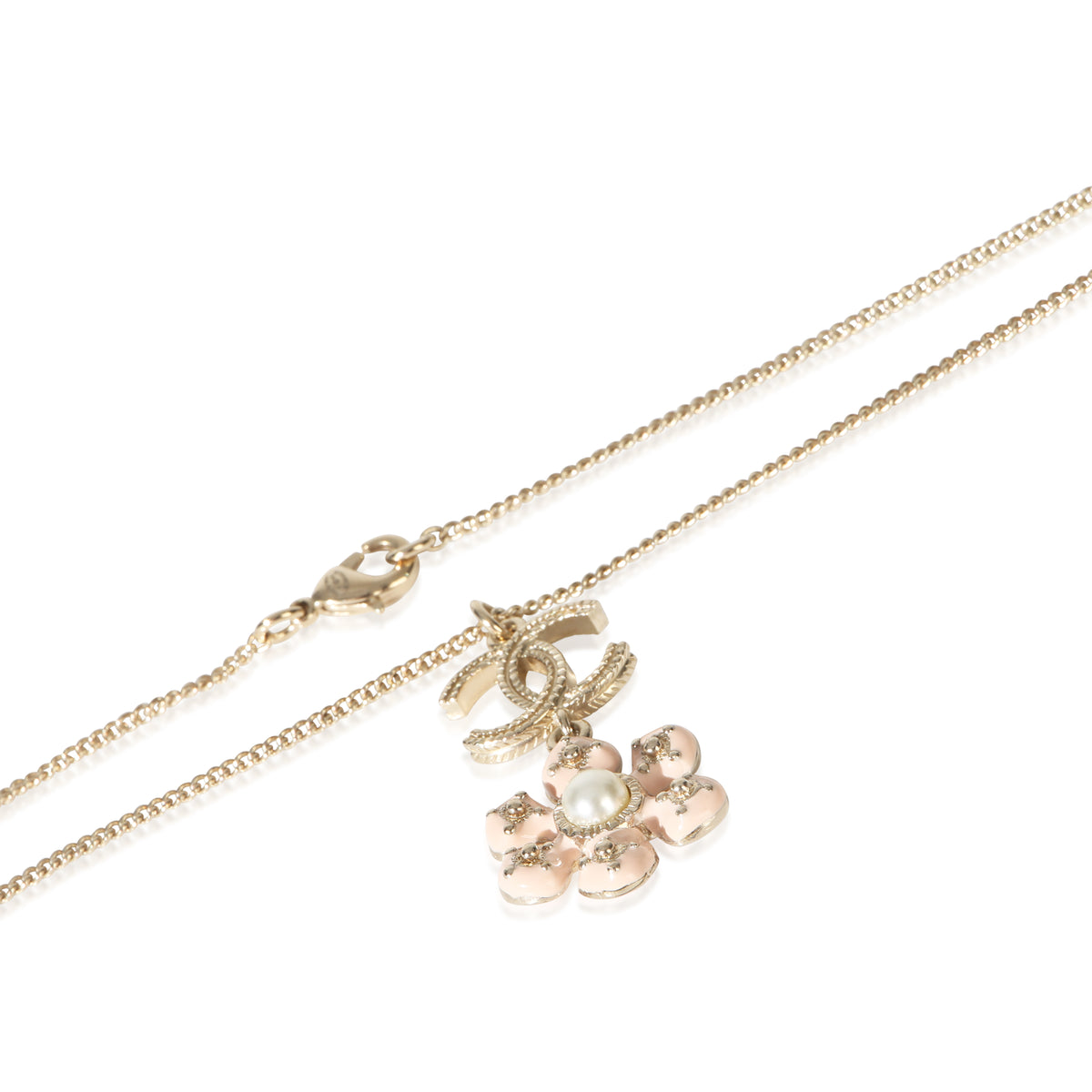 Chanel Gold Plated  2018 Pink Enamel Flower CC Pendant 2