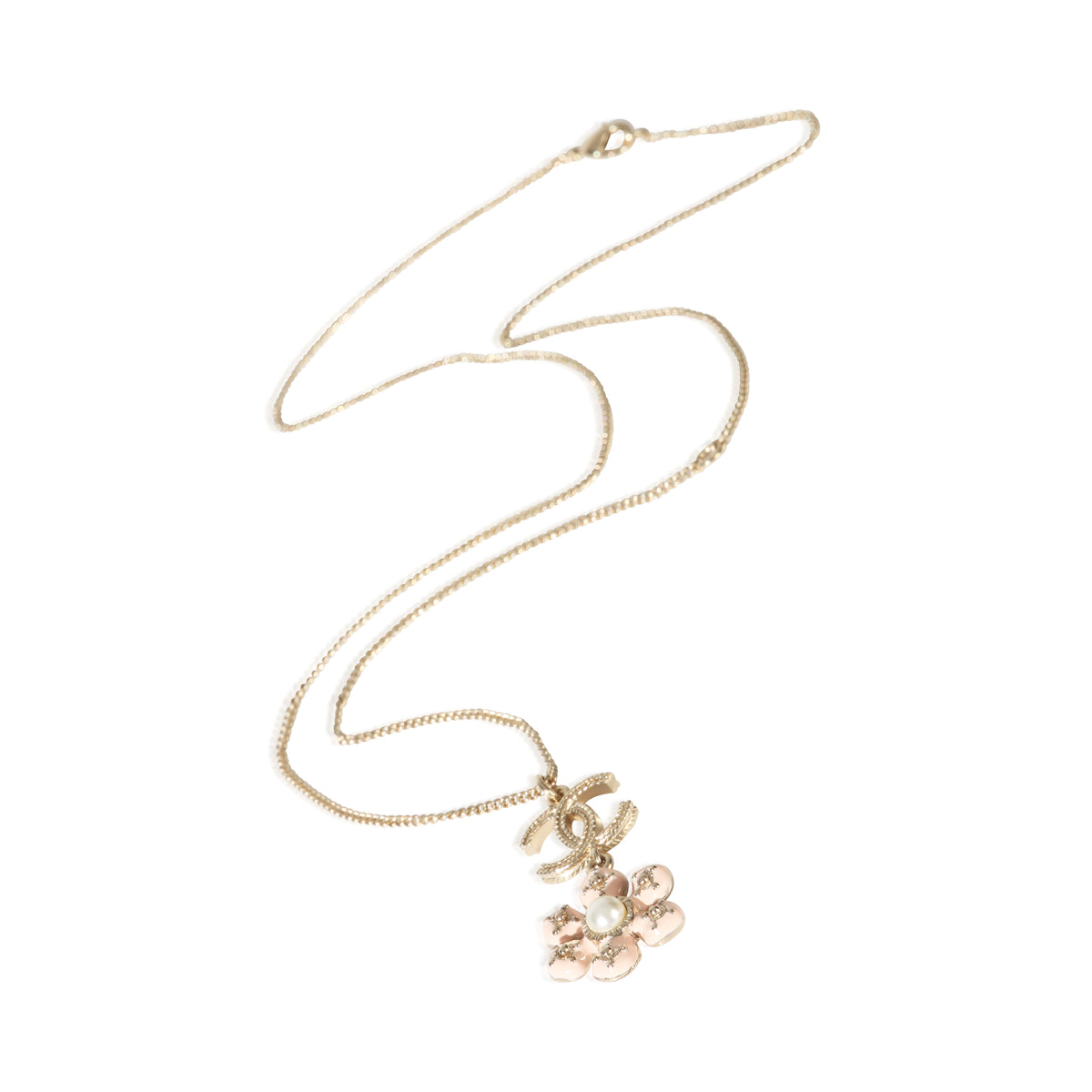 Chanel Gold Plated  2018 Pink Enamel Flower CC Pendant 3