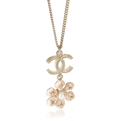 Chanel Gold Plated  2018 Pink Enamel Flower CC Pendant fv
