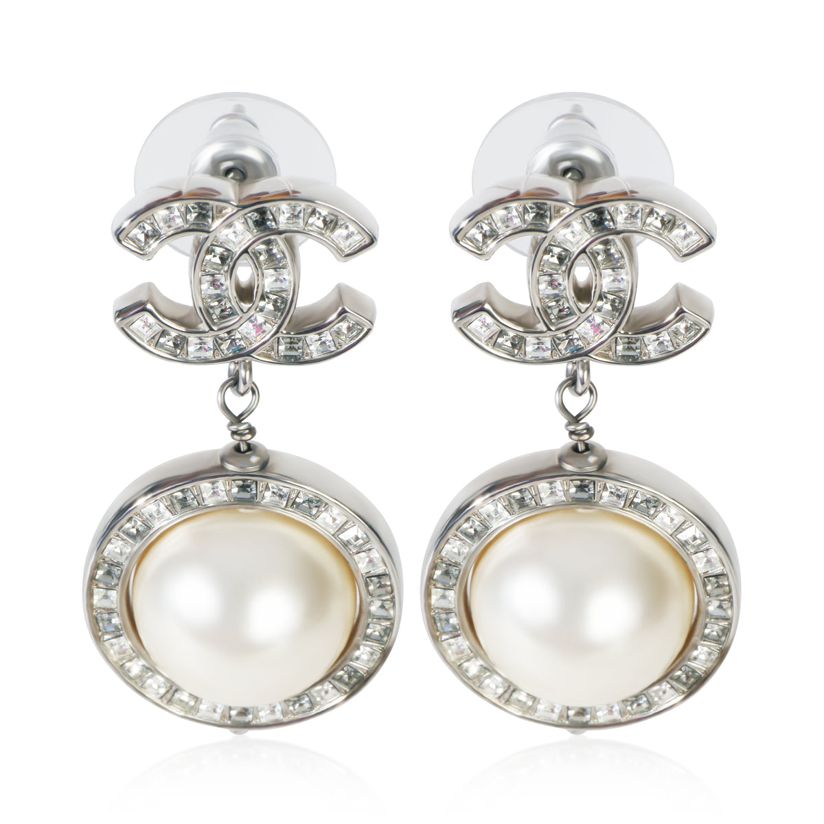 Chanel 2018 Faux Pearl & Strass CC Earrings fv