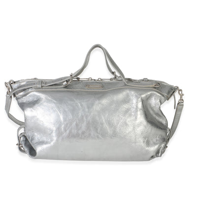 Saint Laurent Silver Metallic Crinkled Calfskin Medium ID Shoulder Bag Handbag id