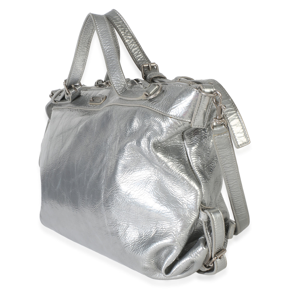Saint Laurent Silver Metallic Crinkled Calfskin Medium ID Shoulder Bag Handbag 2