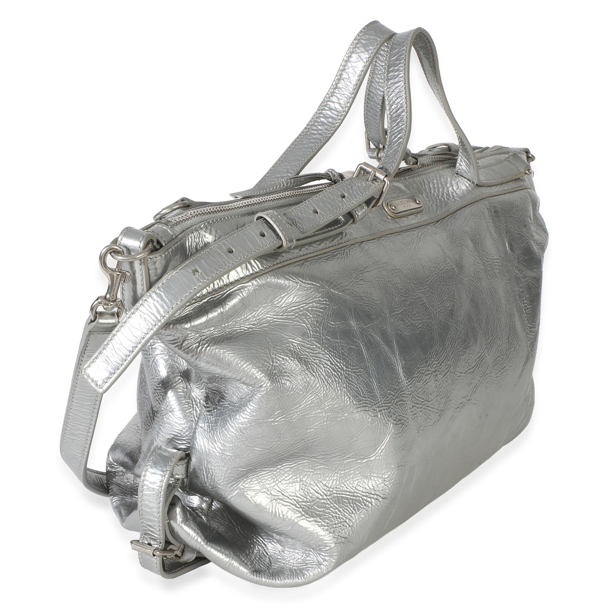 Saint Laurent Silver Metallic Crinkled Calfskin Medium ID Shoulder Bag Handbag 3