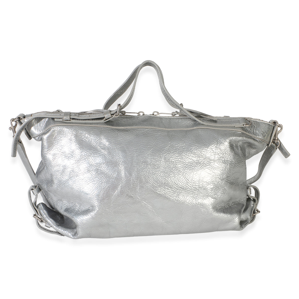 Saint Laurent Silver Metallic Crinkled Calfskin Medium ID Shoulder Bag Handbag 4