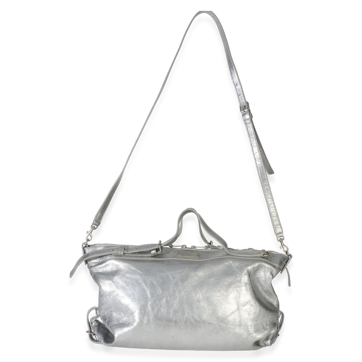 Saint Laurent Silver Metallic Crinkled Calfskin Medium ID Shoulder Bag Handbag 8
