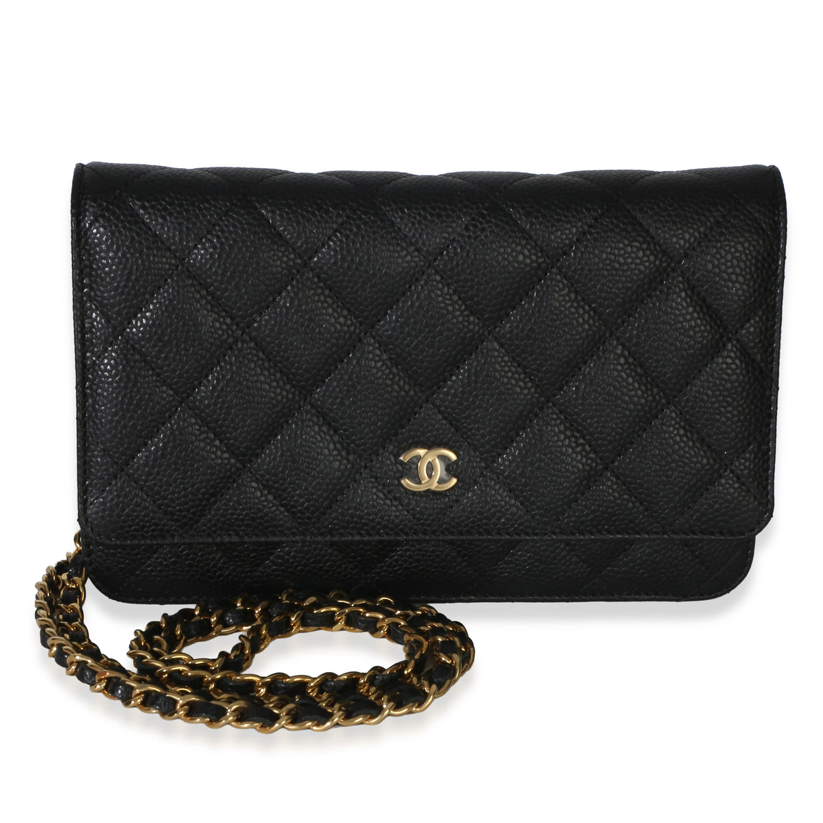 Chanel Black Quilted Caviar Classic Wallet On Chain Handbag fv