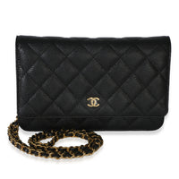 Chanel Black Quilted Caviar Classic Wallet On Chain Handbag fv