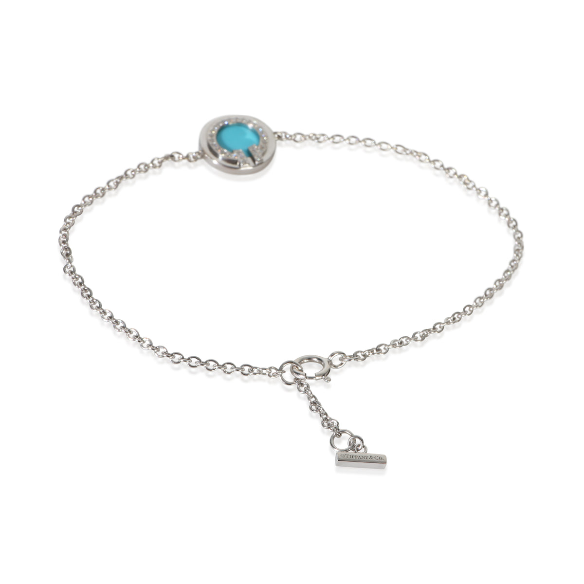 Tiffany & Co. White Gold Turquoise and Diamond Tiffany T Circle Bracelet 6