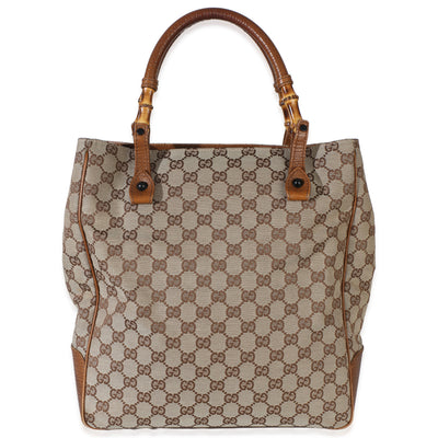Gucci Brown GG Monogram Canvas Bamboo Tote Handbag id