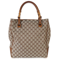 Gucci Brown GG Monogram Canvas Bamboo Tote Handbag id
