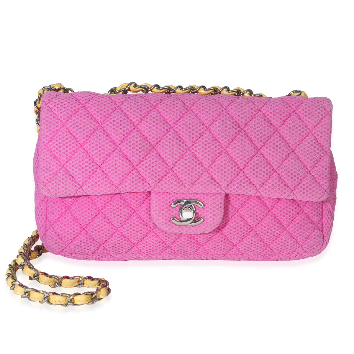 Chanel Pink Quilted Perforated Jersey Medium Flap Bag Handbag fv
