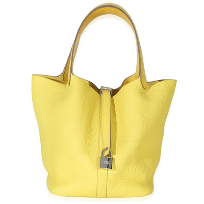 Hermès Lime Mimosa Clemence Niloticus Crocodile Touch Picotin Lock 22 PHW Handbag fv