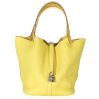Hermès Lime Mimosa Clemence Niloticus Crocodile Touch Picotin Lock 22 PHW Handbag fv