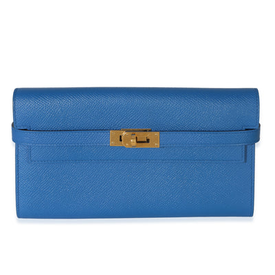 Hermès Bleu Hydra Epsom Kelly Longue Wallet GHW Wallet fv