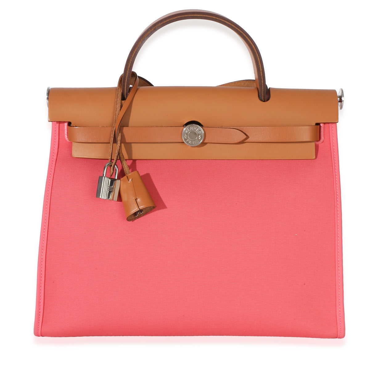Hermès Rose Azalee Natural Vache Hunter Toile Herbag Zip 31 PM PHW Handbag id