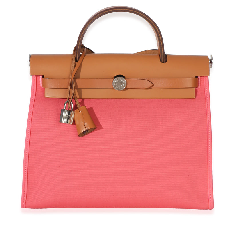 Hermès Rose Azalee Natural Vache Hunter Toile Herbag Zip 31 PM PHW Handbag id