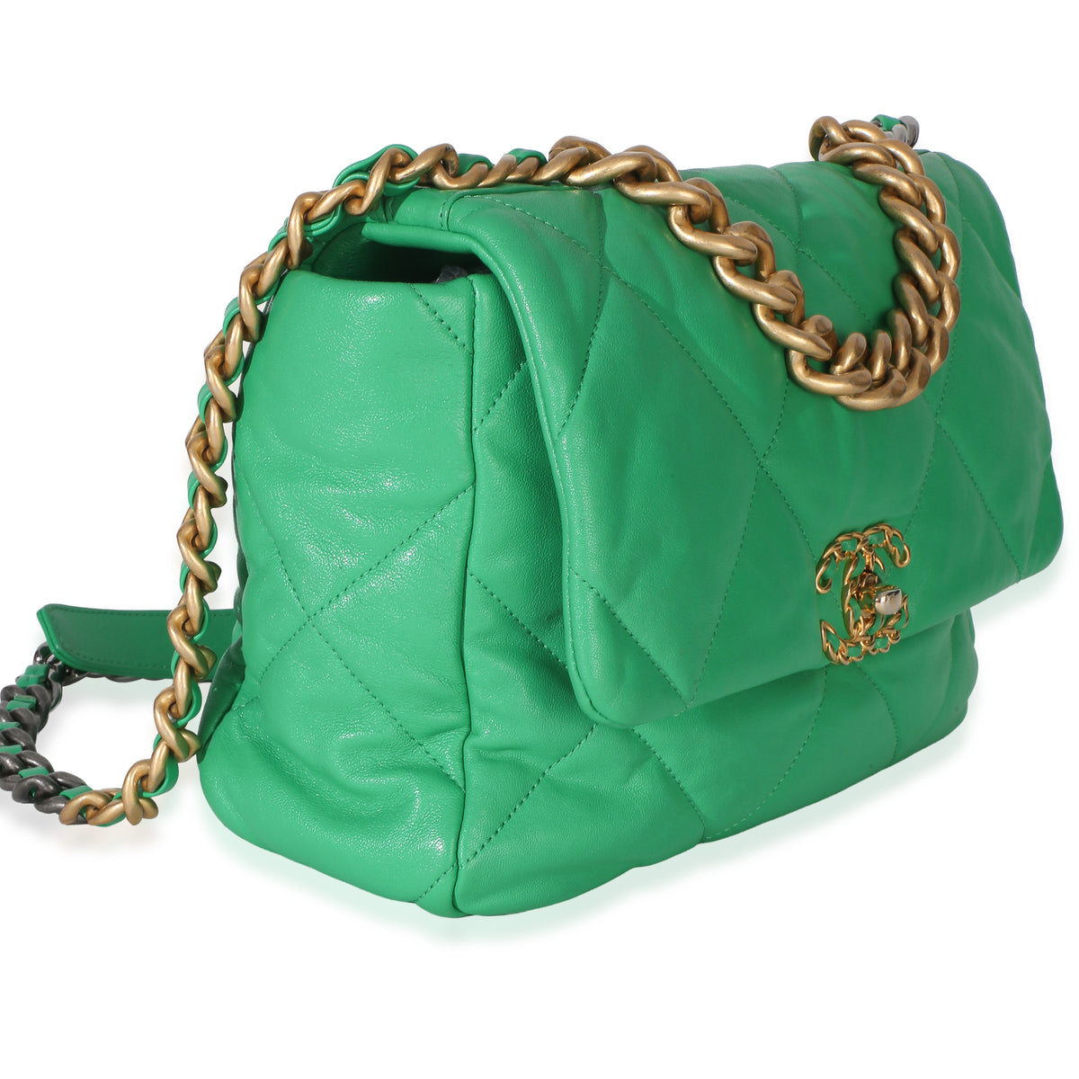 Chanel Green Quilted Lambskin Large  19 Flap Bag Handbag 3