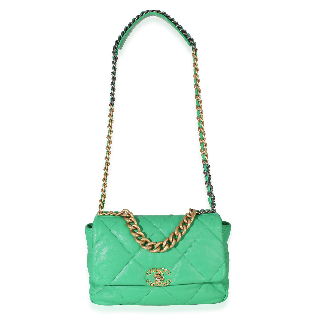 Chanel Green Quilted Lambskin Large  19 Flap Bag Handbag 8