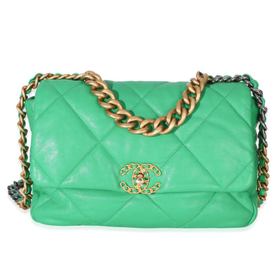 Chanel Green Quilted Lambskin Large  19 Flap Bag Handbag fv