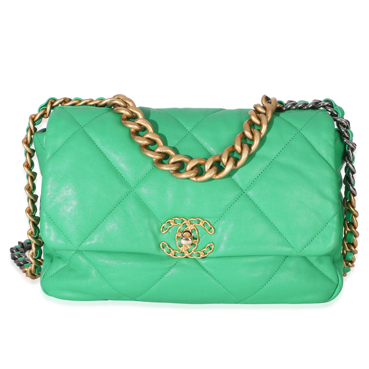 Chanel Green Quilted Lambskin Large  19 Flap Bag Handbag fv