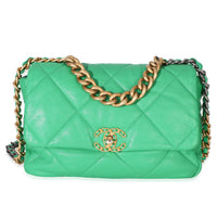 Chanel Green Quilted Lambskin Large  19 Flap Bag Handbag fv