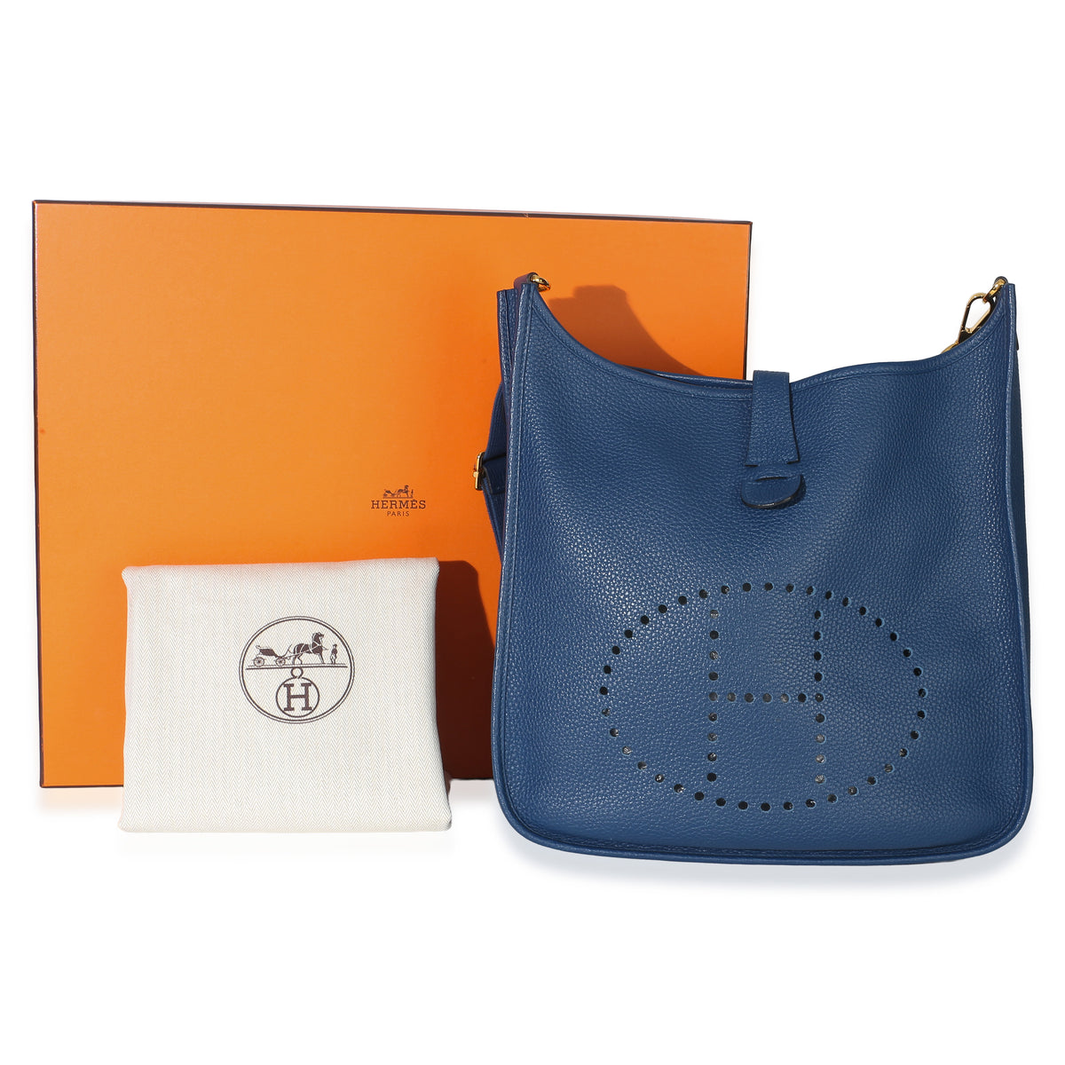 Hermès Blue Agate Clemence Evelyne 33 GM GHW Handbag 9