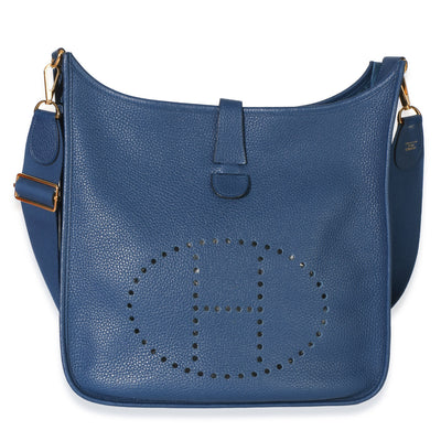 Hermès Blue Agate Clemence Evelyne 33 GM GHW Handbag fv