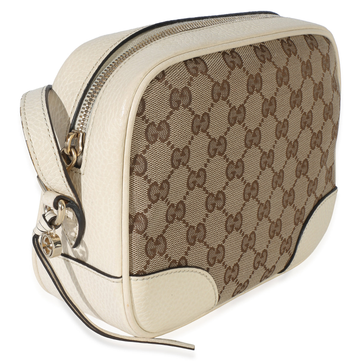 Gucci Cream Dollar Calfskin Beige GG Canvas Bree Mini Messenger Bag Handbag 3