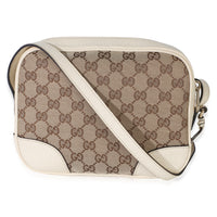Gucci Cream Dollar Calfskin Beige GG Canvas Bree Mini Messenger Bag Handbag 4
