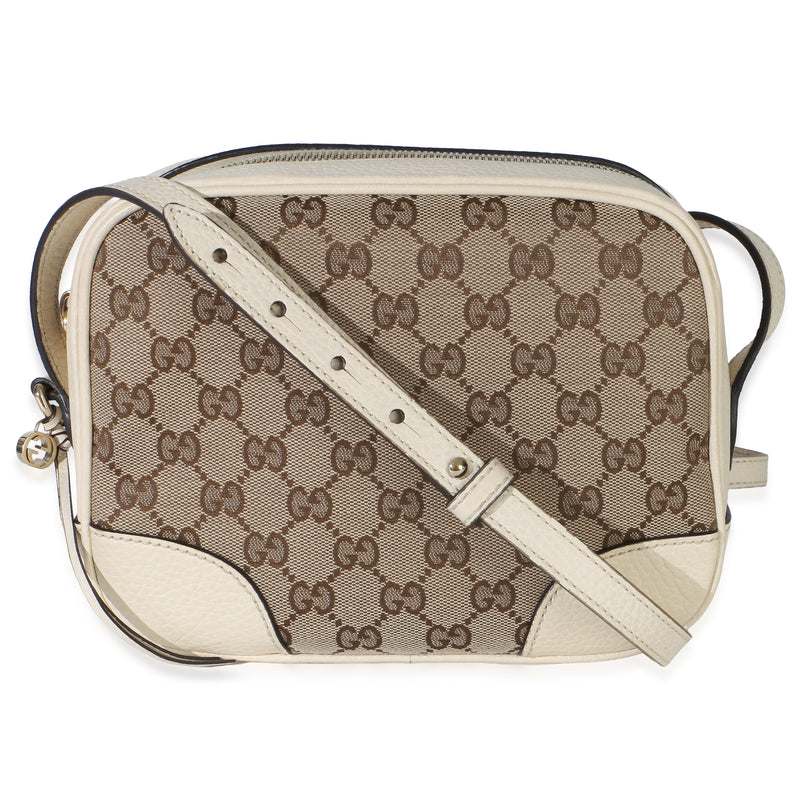 Gucci Cream Dollar Calfskin Beige GG Canvas Bree Mini Messenger Bag Handbag id