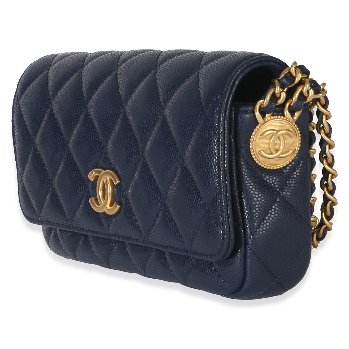Chanel Navy Quilted Caviar Twist Your Buttons Phone Holder With Chain Handbag 2