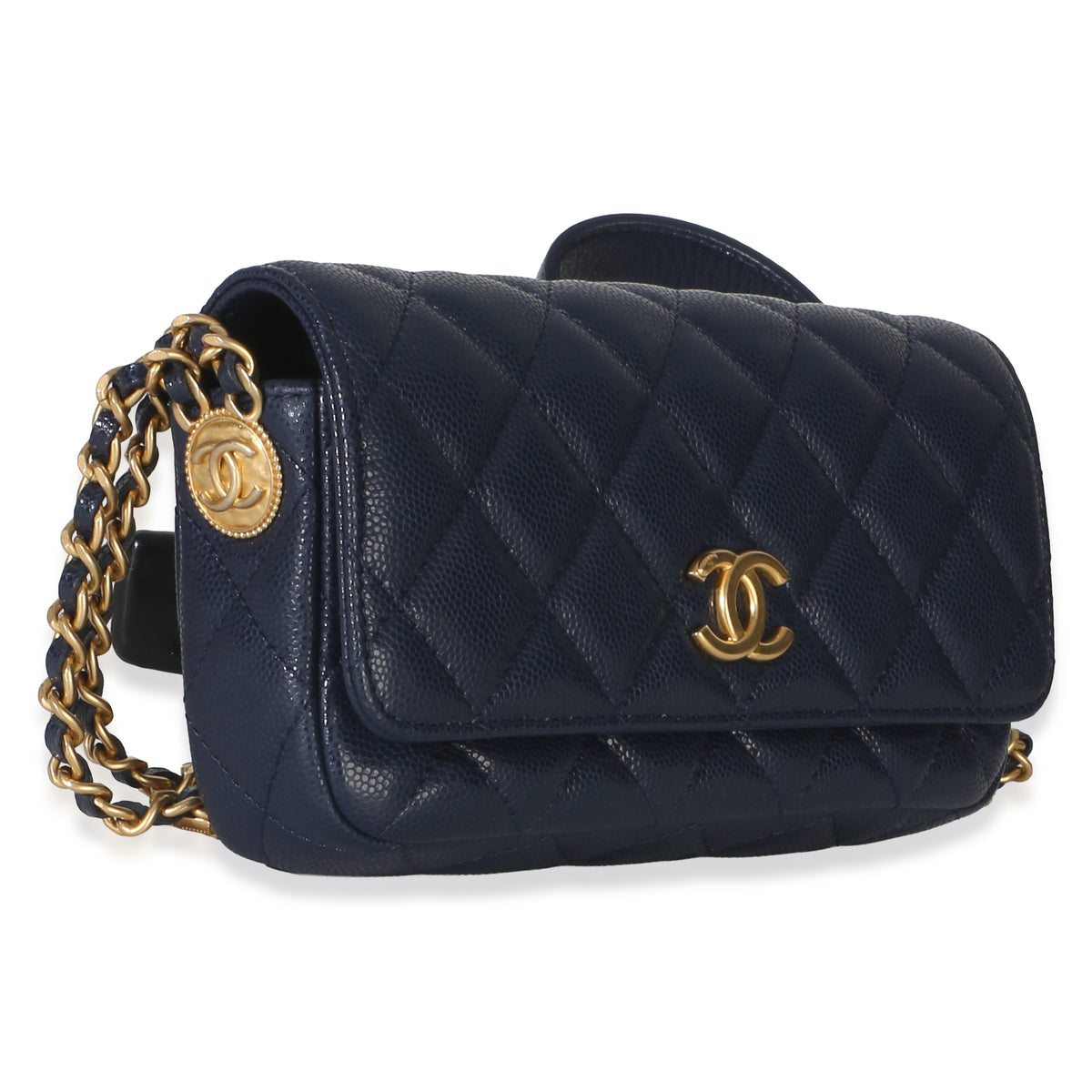 Chanel Navy Quilted Caviar Twist Your Buttons Phone Holder With Chain Handbag 3
