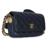 Chanel Navy Quilted Caviar Twist Your Buttons Phone Holder With Chain Handbag 3
