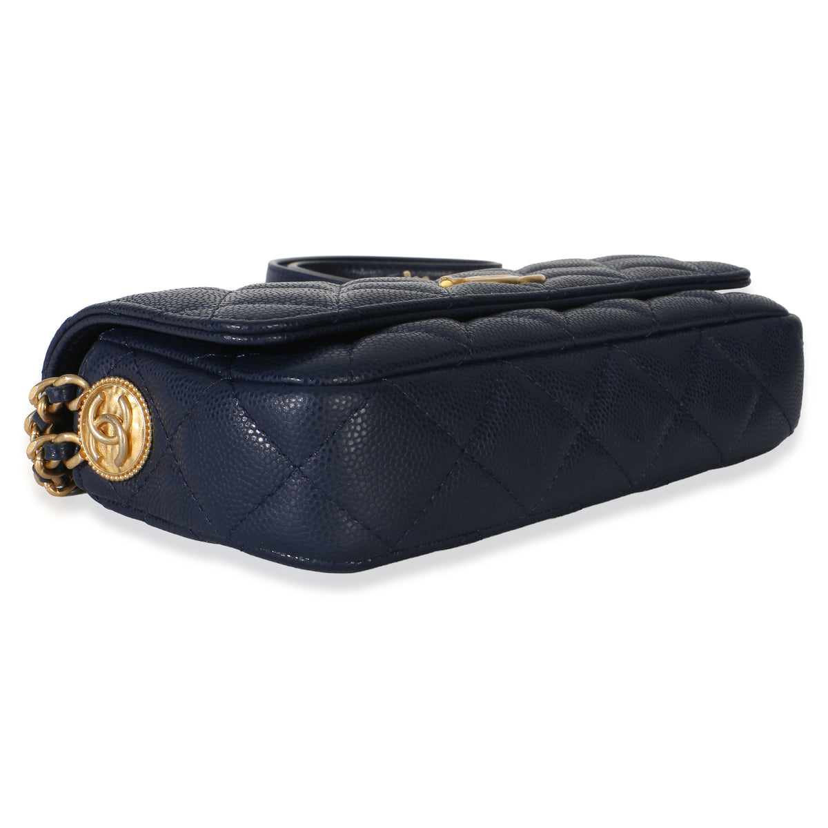 Chanel Navy Quilted Caviar Twist Your Buttons Phone Holder With Chain Handbag 7