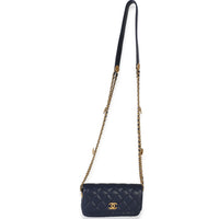 Chanel Navy Quilted Caviar Twist Your Buttons Phone Holder With Chain Handbag 8