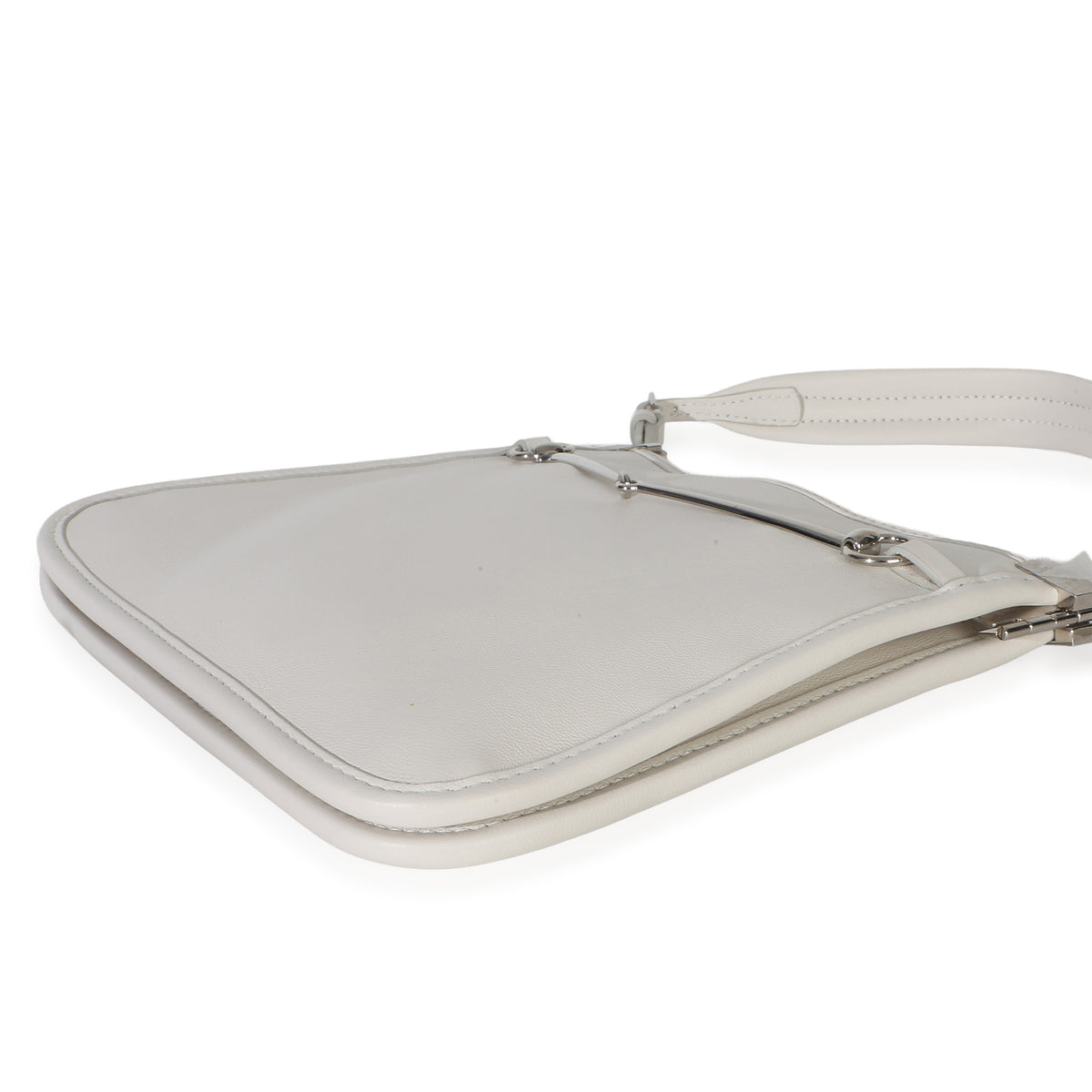 Gucci White Calfskin Horsebit Slim Shoulder Bag Handbag 6