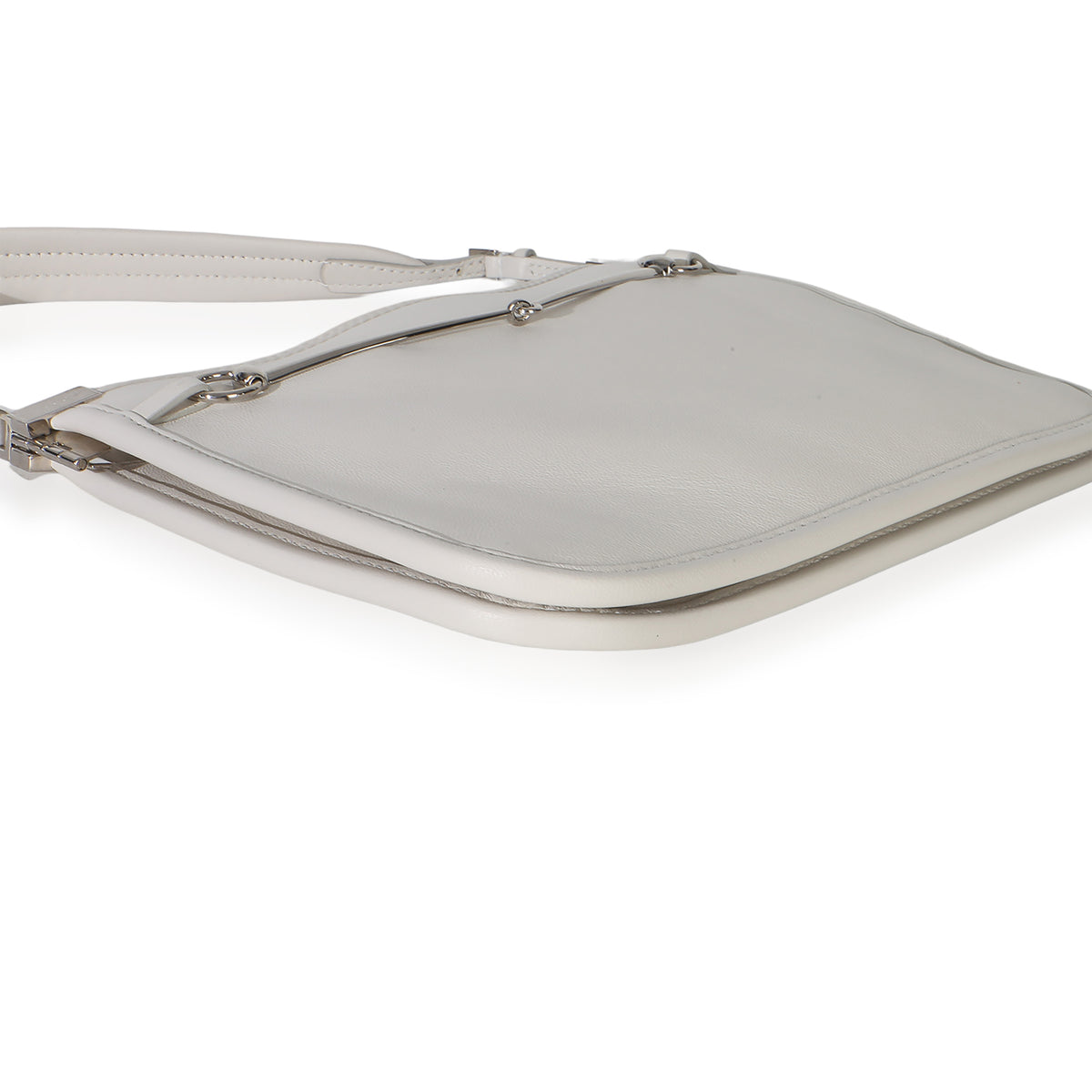 Gucci White Calfskin Horsebit Slim Shoulder Bag Handbag 7